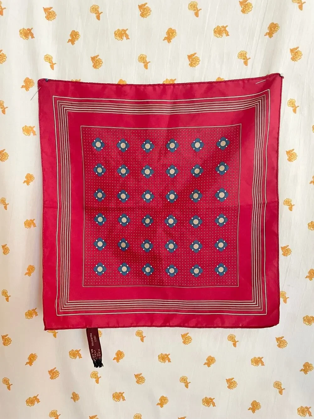 Vintage 1980s Italian Red Floral Mini Scarf 13.5”
